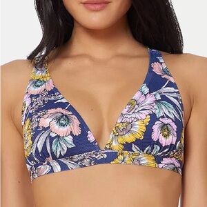 Jessica Simpson Blue Floral Cross Back Bikini Top& Bottoms-Size M